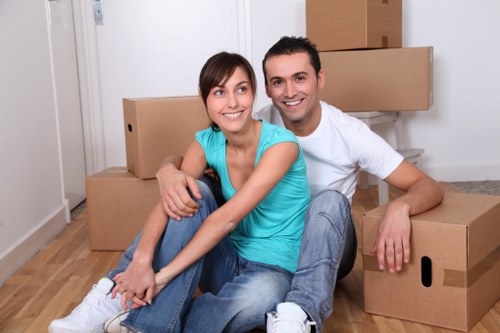 Packing boxes labeled for different rooms