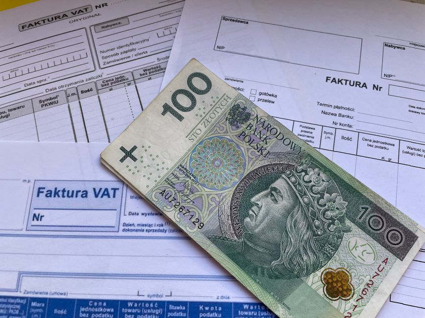 Close-up of a person's hand holding a small pink house-shaped wooden model among others in black, arranged on a cluttered surface that includes financial documents with graphs and figures, Euro bankno